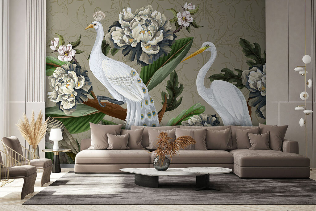 Wallpaper with birds and flowers Wallpaper with birds and flowers
