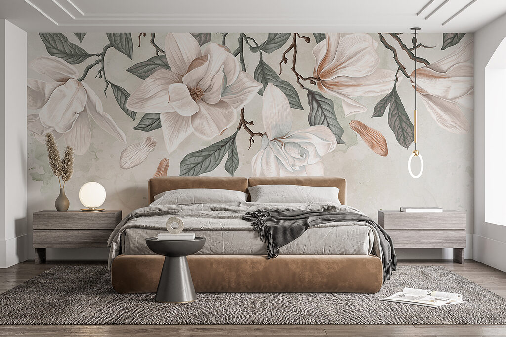 White flowers and leaves on a white background