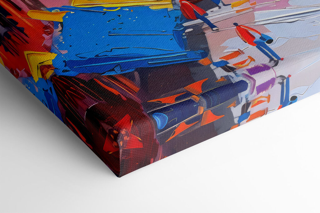 Painting of a city with boats and people