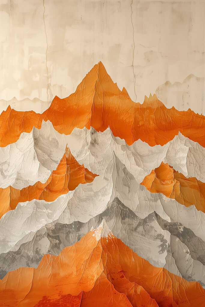 Painting of mountains in orange and white Painting of mountains in orange and white