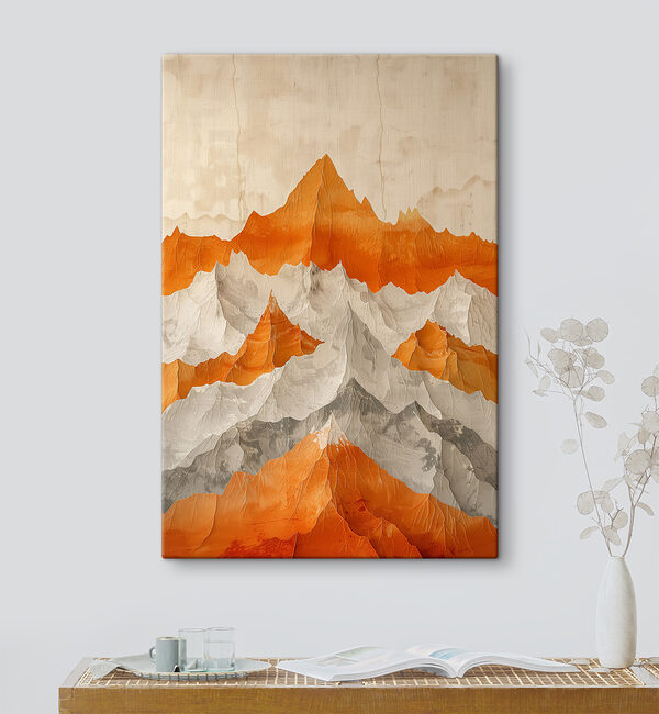 Painting of mountains in orange and white Painting of mountains in orange and white