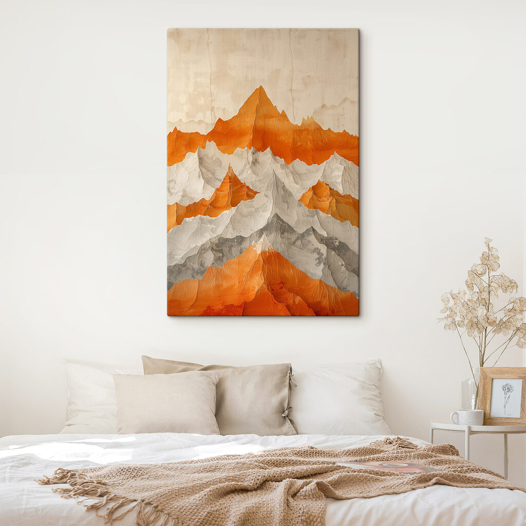 Painting of mountains in orange and white Painting of mountains in orange and white