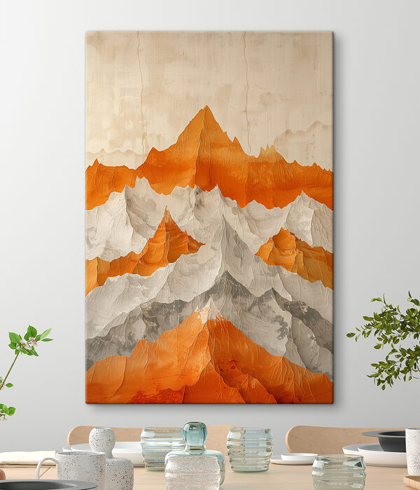 Painting of mountains in orange and white Painting of mountains in orange and white