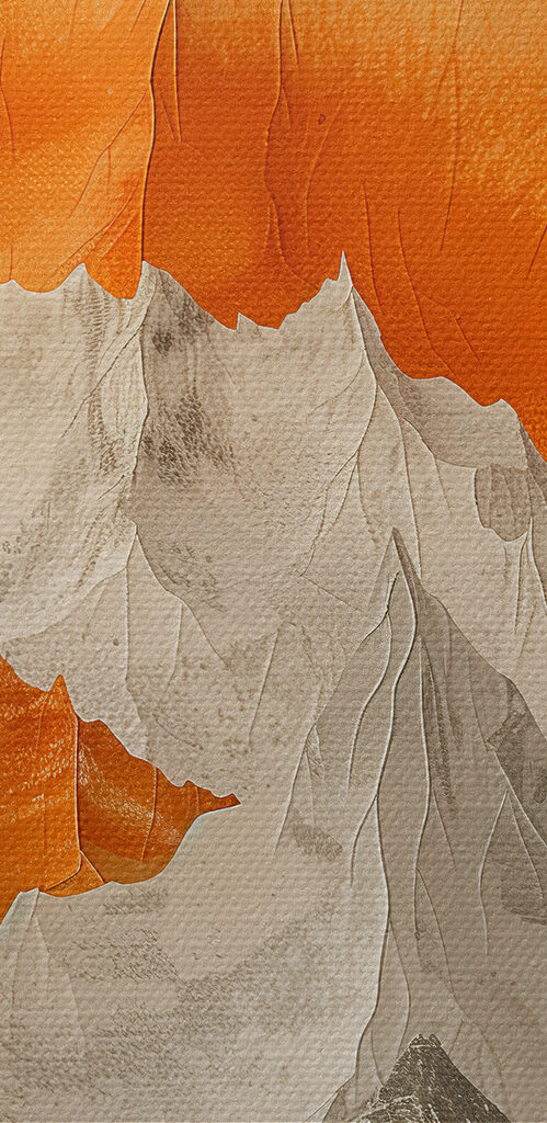 Painting of mountains in orange and white Painting of mountains in orange and white