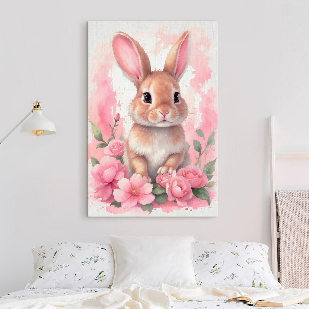Rabbit with pink flowers