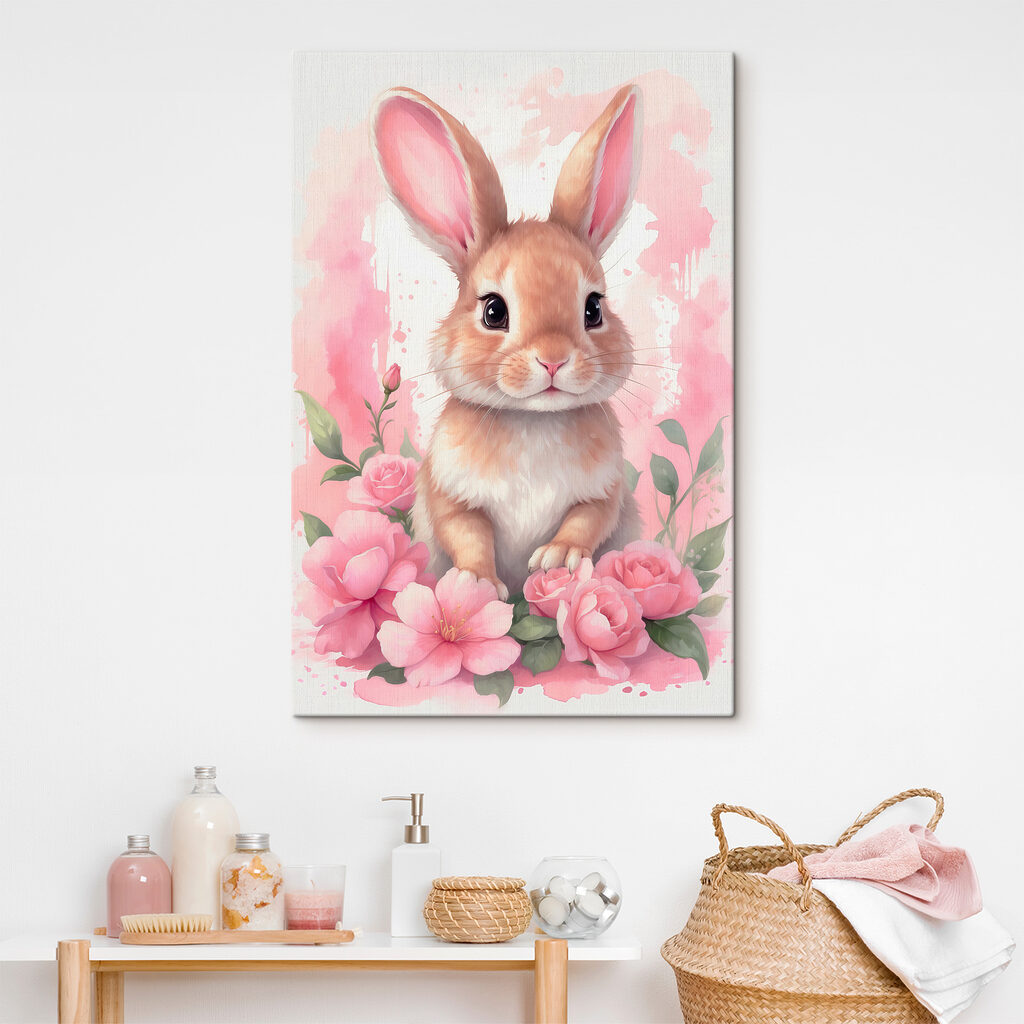 Rabbit with pink flowers