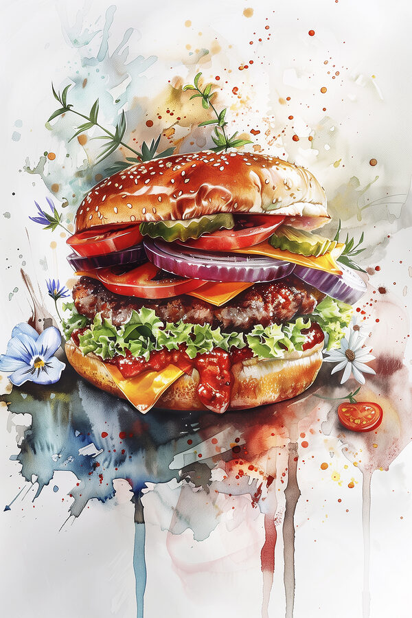 Watercolor of a burger Watercolor of a burger