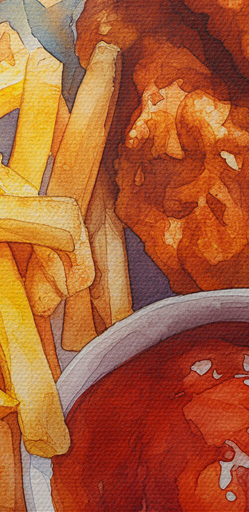 Plate of chicken strips and fries