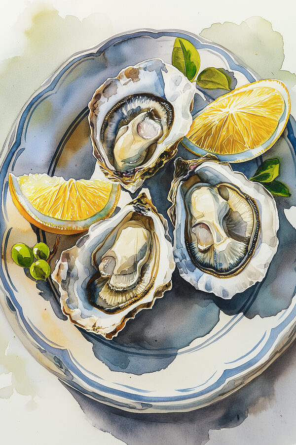 Plate of oysters and lemons Plate of oysters and lemons