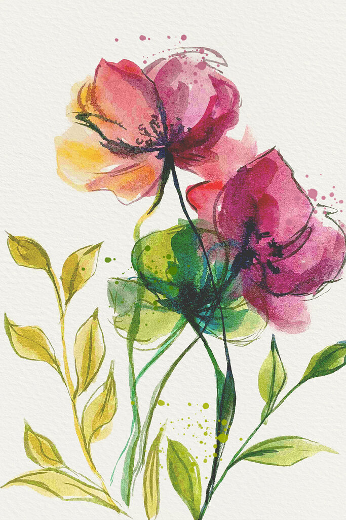 Painting of flowers and leaves