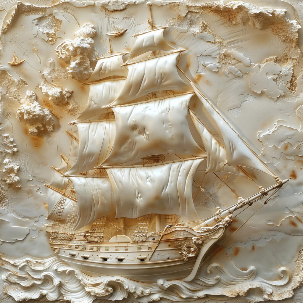 Carved ship with sails