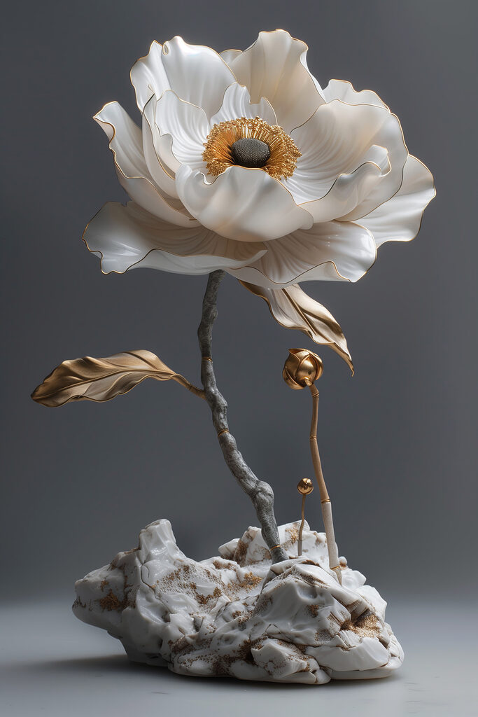 Elegant porcelain flower sculpture on display