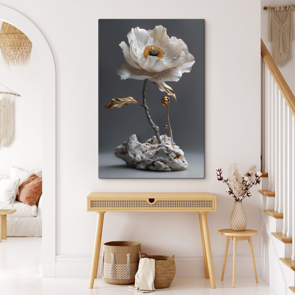 Elegant porcelain flower sculpture on display