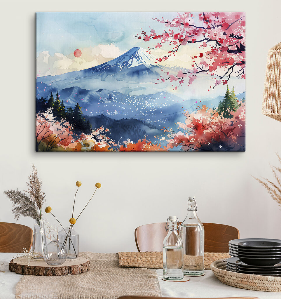 Watercolor of a mountain with a snowy peak Watercolor of a mountain with a snowy peak