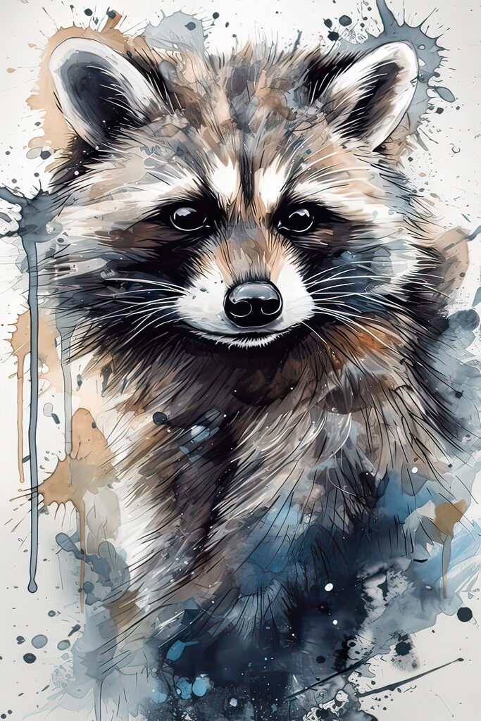 Raccoon with watercolor splashes