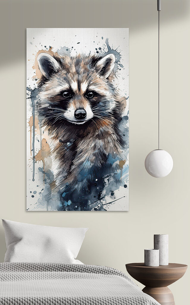 Raccoon with watercolor splashes