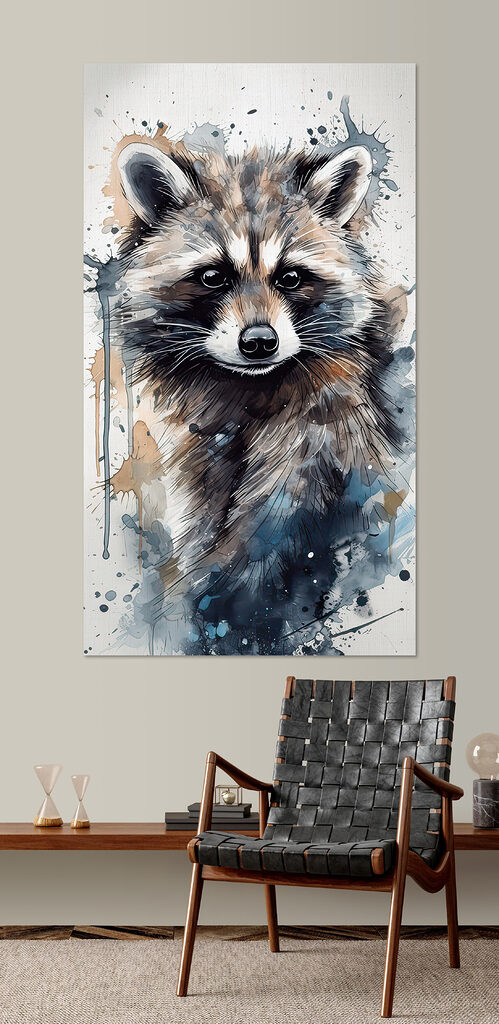 Raccoon with watercolor splashes