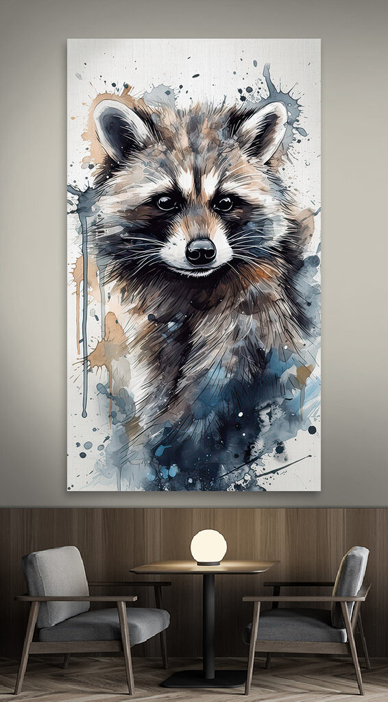 Raccoon with watercolor splashes