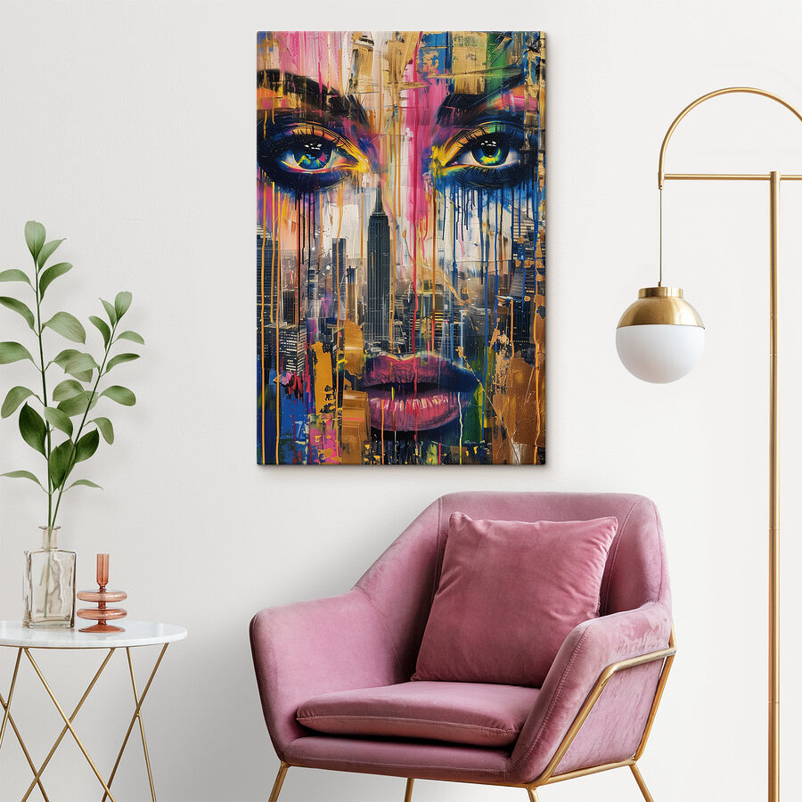 Painting of a woman's face with colorful paint dripping down Painting of a woman's face with colorful paint dripping down