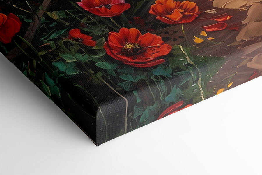Painting of a path by the water with flowers Painting of a path by the water with flowers