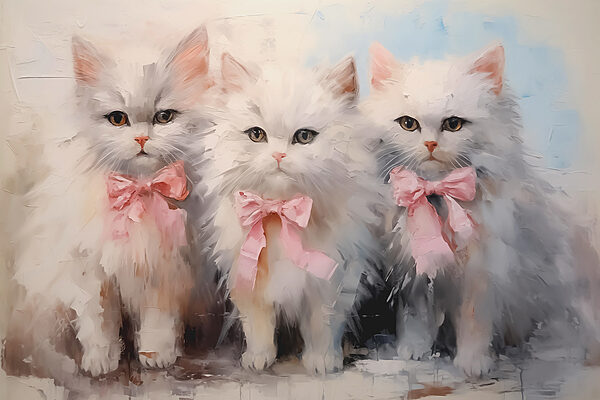 Group of white cats with pink bows Group of white cats with pink bows