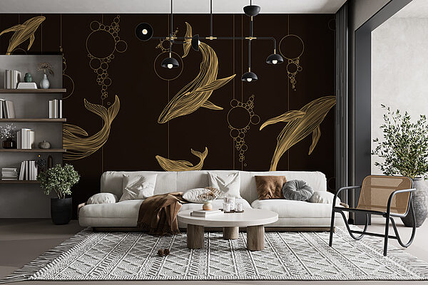 Group of whales and bubbles