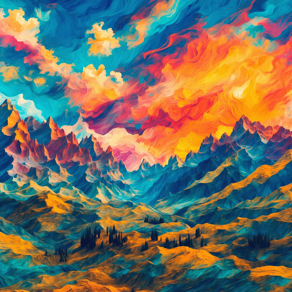 Colorful mountain landscape with clouds