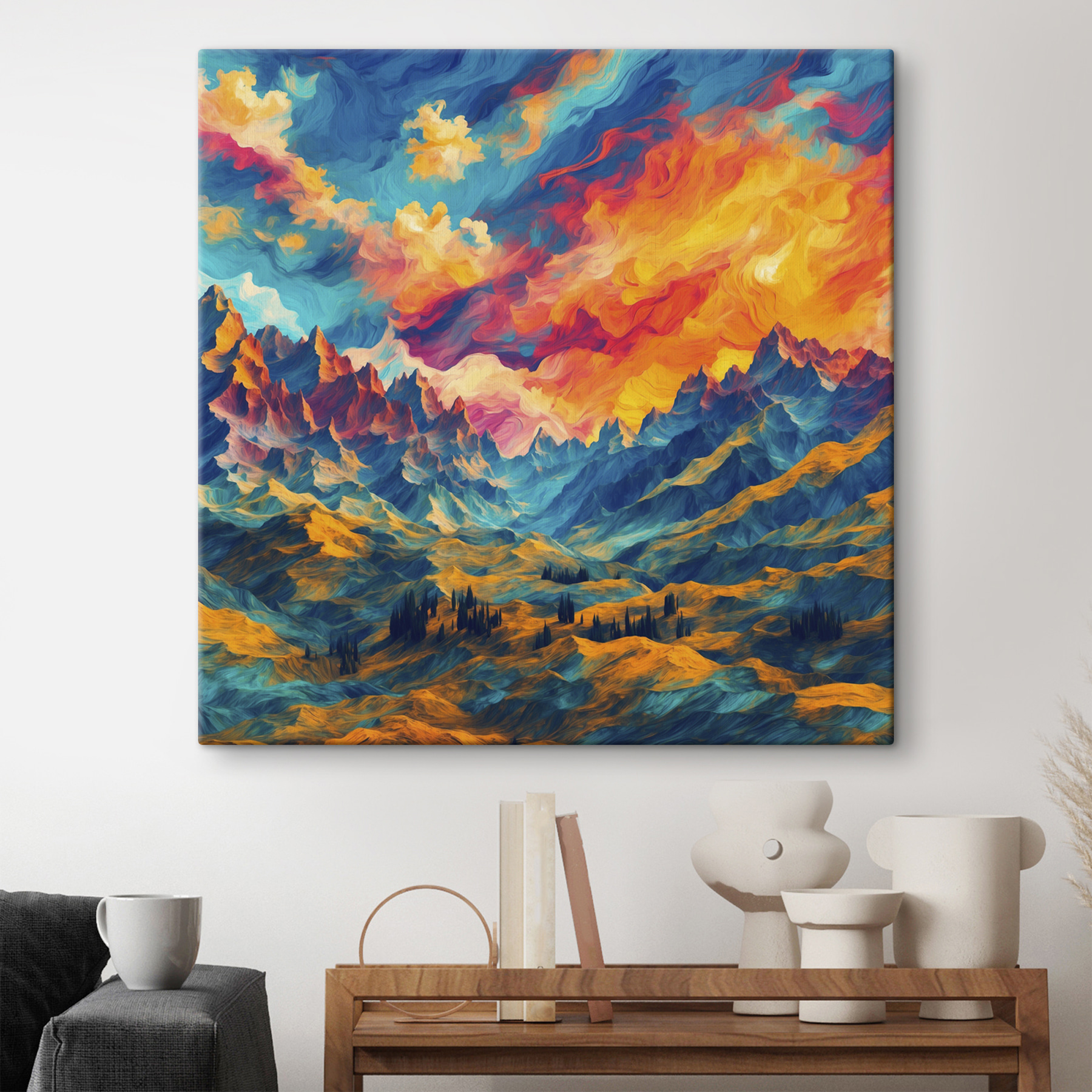 Colorful mountain landscape with clouds