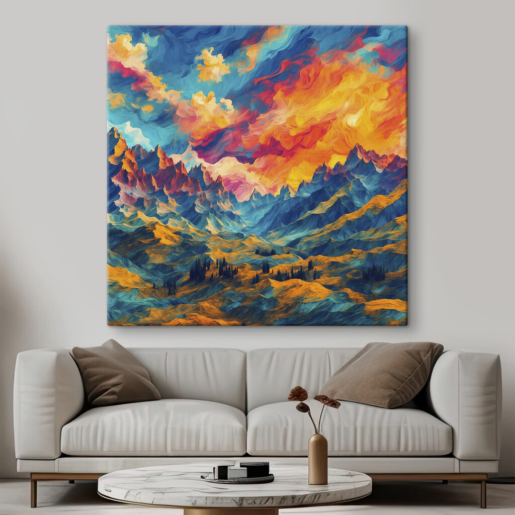 Colorful mountain landscape with clouds