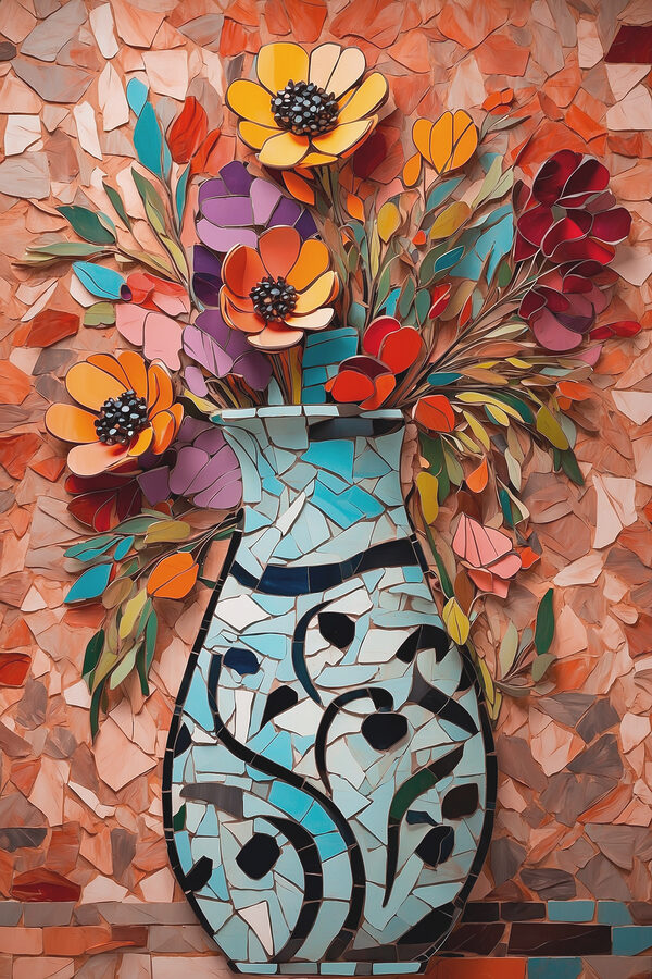 Mosaic of flowers in a vase Mosaic of flowers in a vase