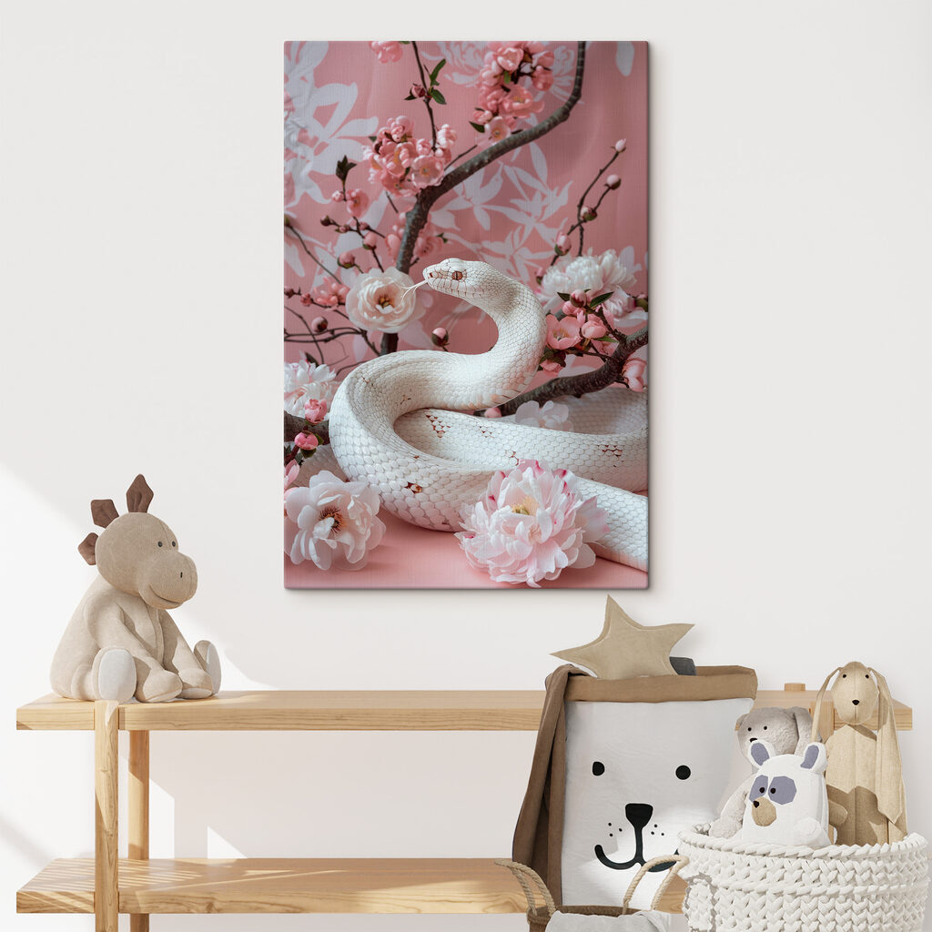 White snake with pink flowers