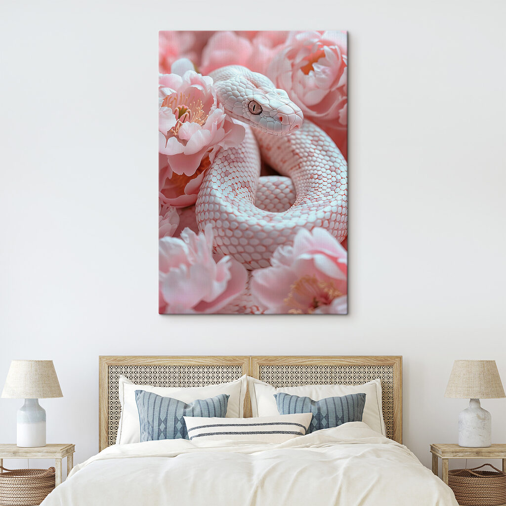 White snake in pink flowers