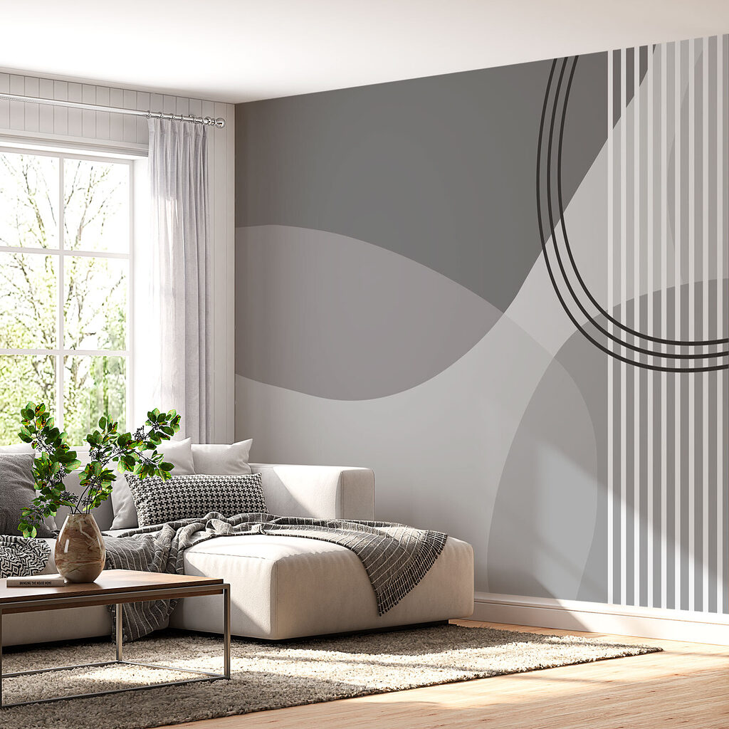 Grey and white background with circles and lines