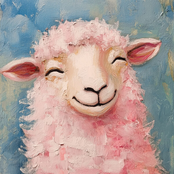 Painting of a pink sheep Painting of a pink sheep