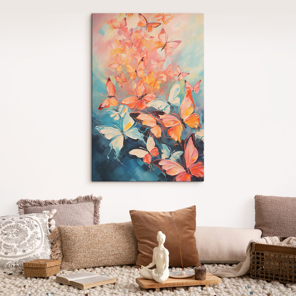 Group of butterflies on a blue background