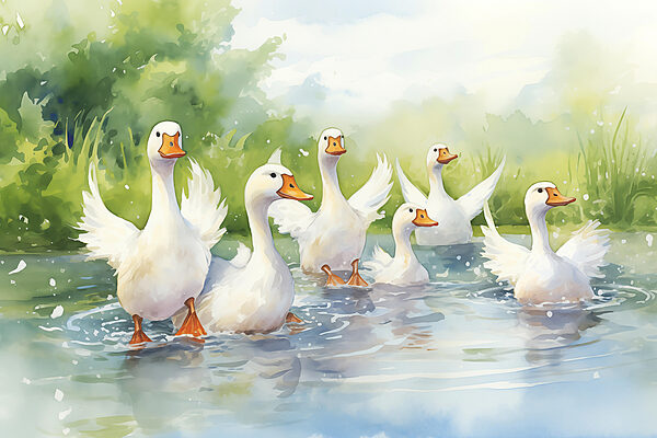 Group of white ducks swimming in water Group of white ducks swimming in water