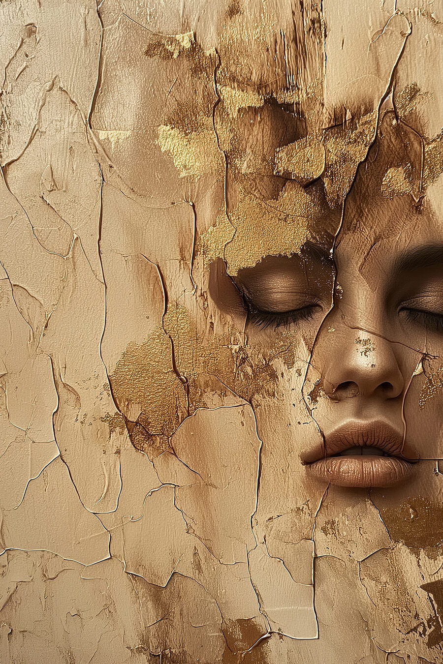 Cracked surface reveals serene face Cracked surface reveals serene face