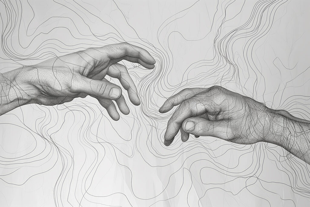 Drawing of hands touching each other