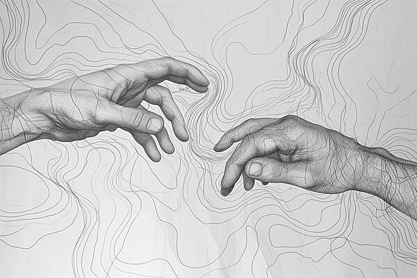 Drawing of hands touching each other