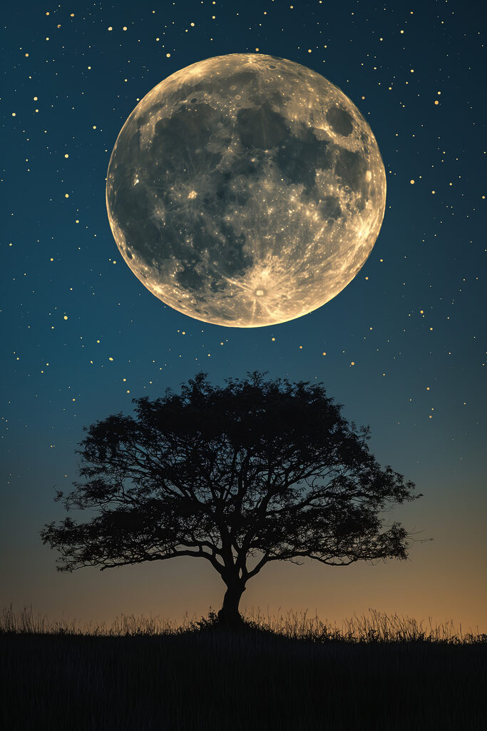 Tree and the moon in the sky