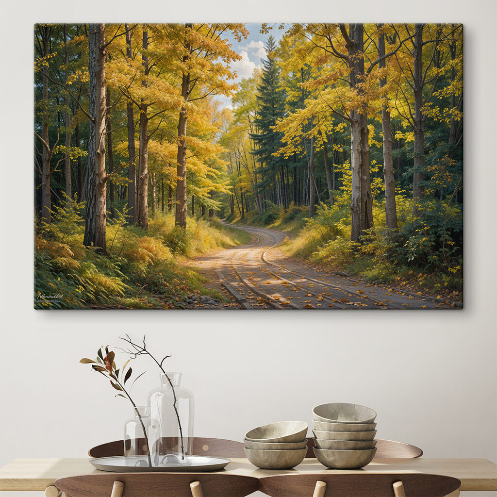 Road through a forest with yellow leaves Road through a forest with yellow leaves