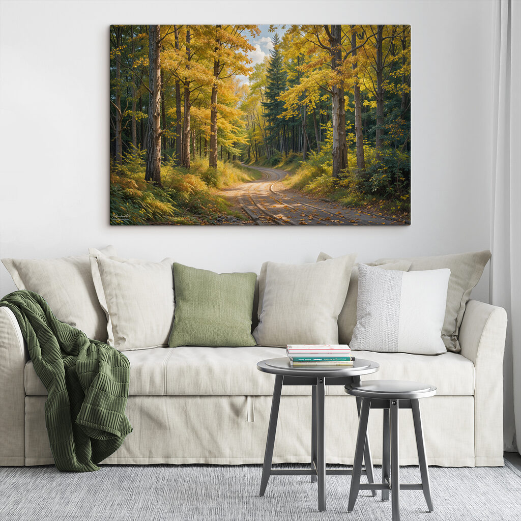 Road through a forest with yellow leaves Road through a forest with yellow leaves