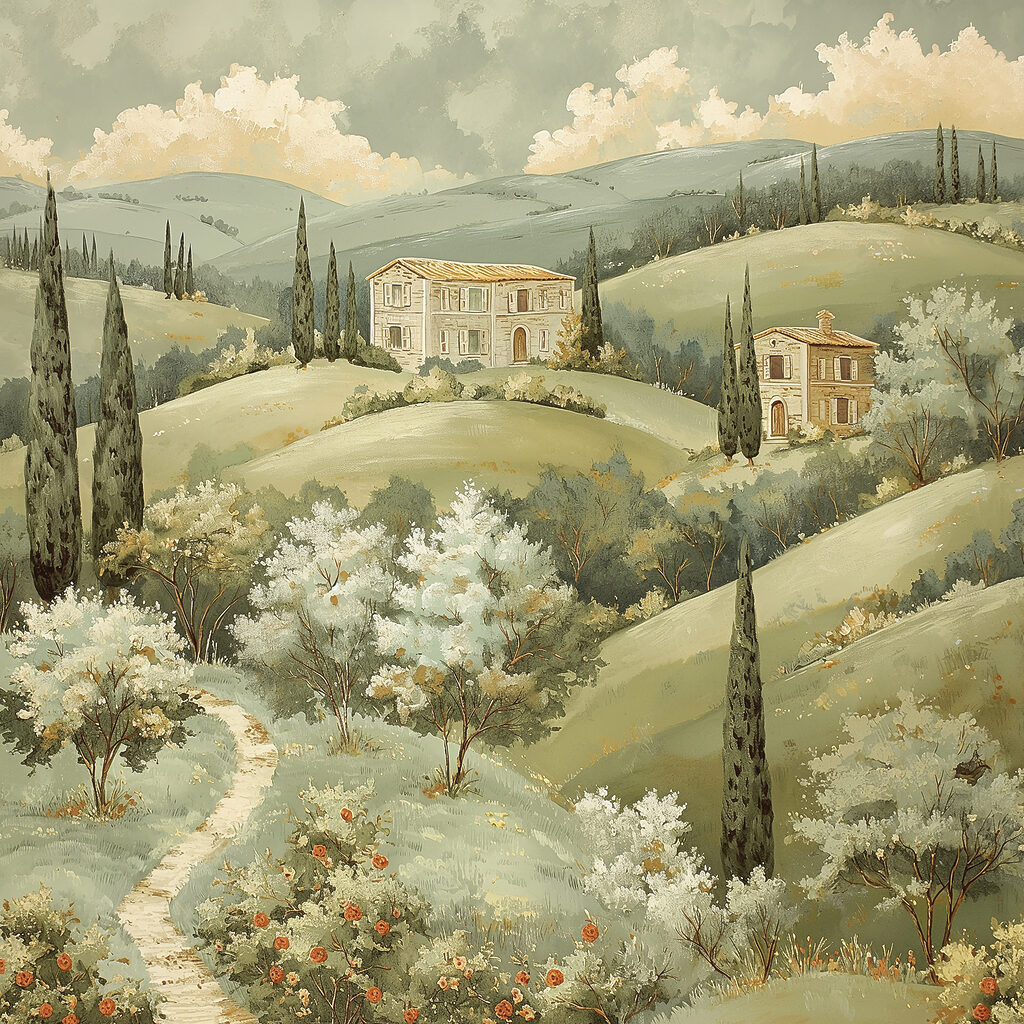 Painting of a house on a hill Painting of a house on a hill