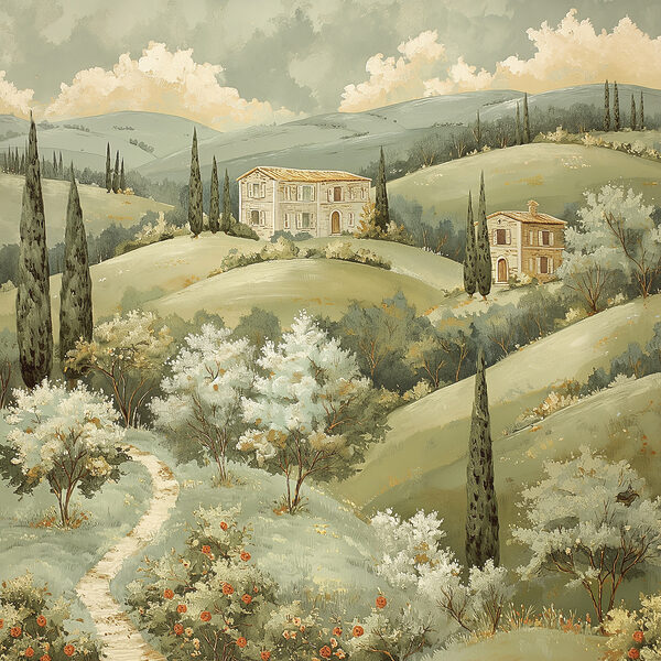 Painting of a house on a hill Painting of a house on a hill