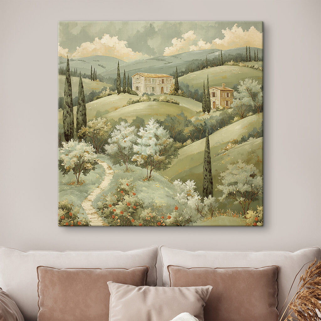 Painting of a house on a hill Painting of a house on a hill