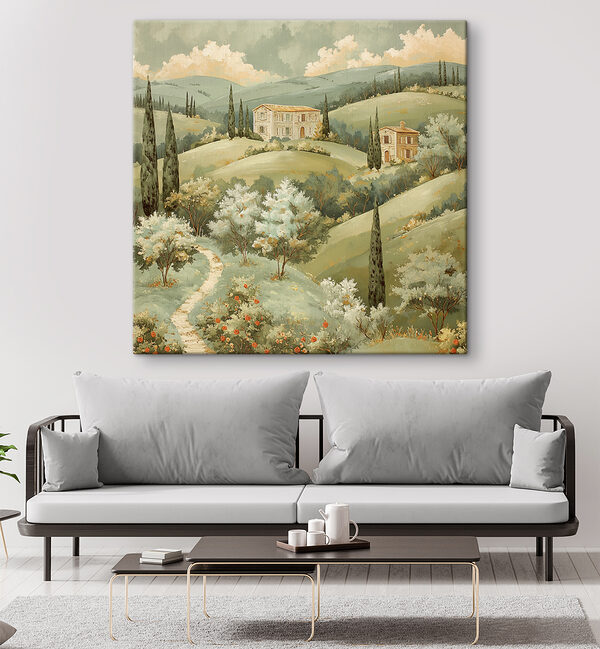 Painting of a house on a hill Painting of a house on a hill