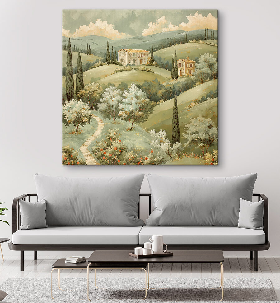 Painting of a house on a hill Painting of a house on a hill