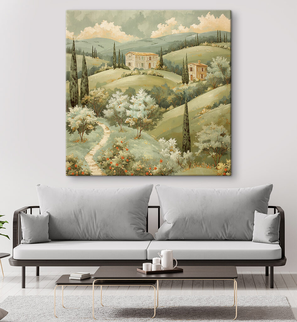 Painting of a house on a hill Painting of a house on a hill