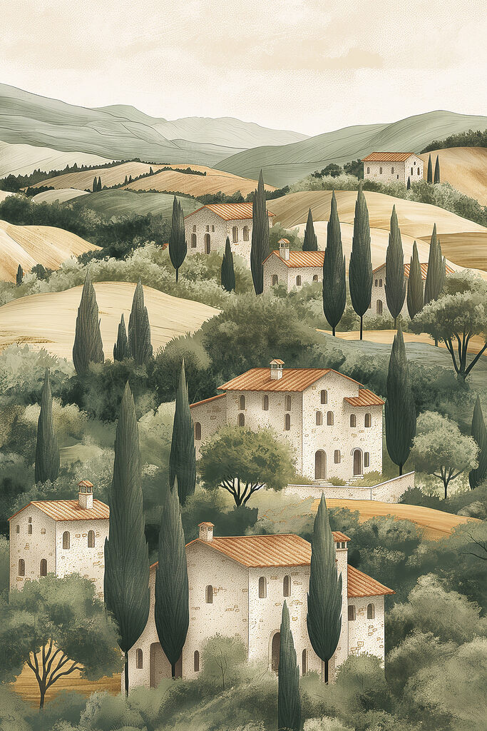 Landscape with houses and trees