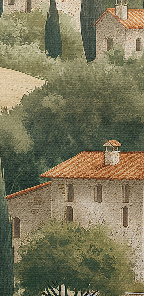 Landscape with houses and trees